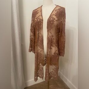 Sheer Lace Robe in Dusty Brown - Women Intimates & Sleepwear